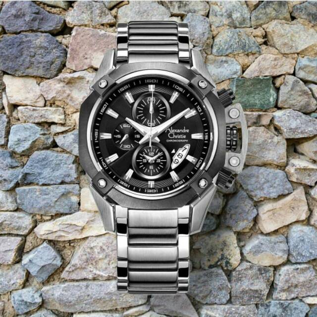 Jam Tangan Pria Elegan Alexandre Christie AC6225 Silver Black Original Garansi 1thn