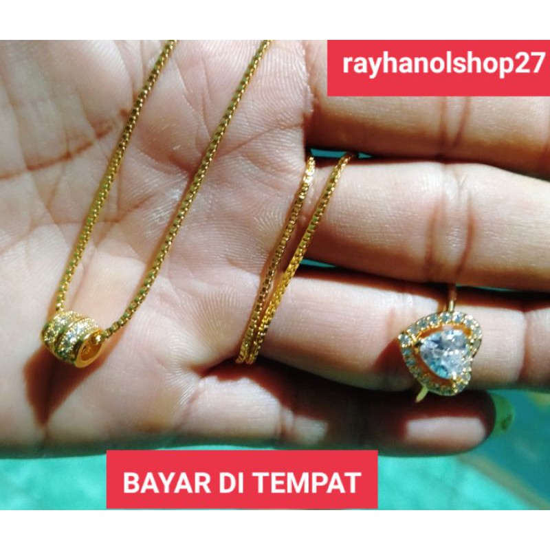 Perhiasan wanita Kalung liontin bola free cincin full permata lapis emas gold