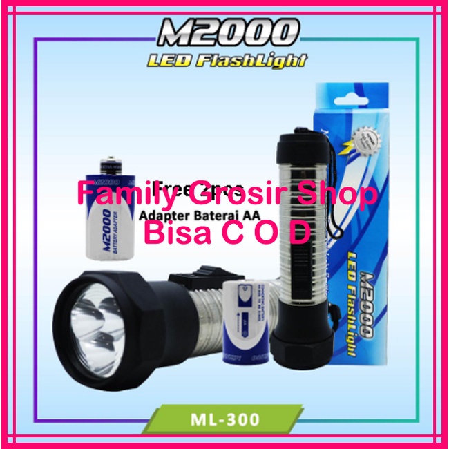 Senter LED 17x5cm Tahan Lama Hemat Energi Bisa Baterai Besar (D) dan AA, Free 2pcs Adapter Baterai AA