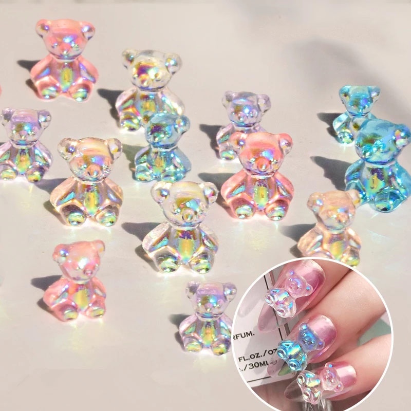 30 / 48Pcs / Set Stiker Kuku Motif Kartun Beruang / Pita / Bunga / Geometri / Geometri 3D Untuk Nail Art / Manicure DIY