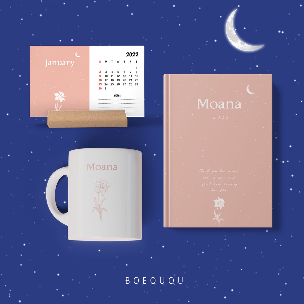 

WFH Set [The Moon Series] SET 3 IN 1 / Notebook Hardcover Custom / Kado Ulang Tahun / WFH / Hadiah Anniversary Unik / Buku A5 Custom Mug kalender 2024