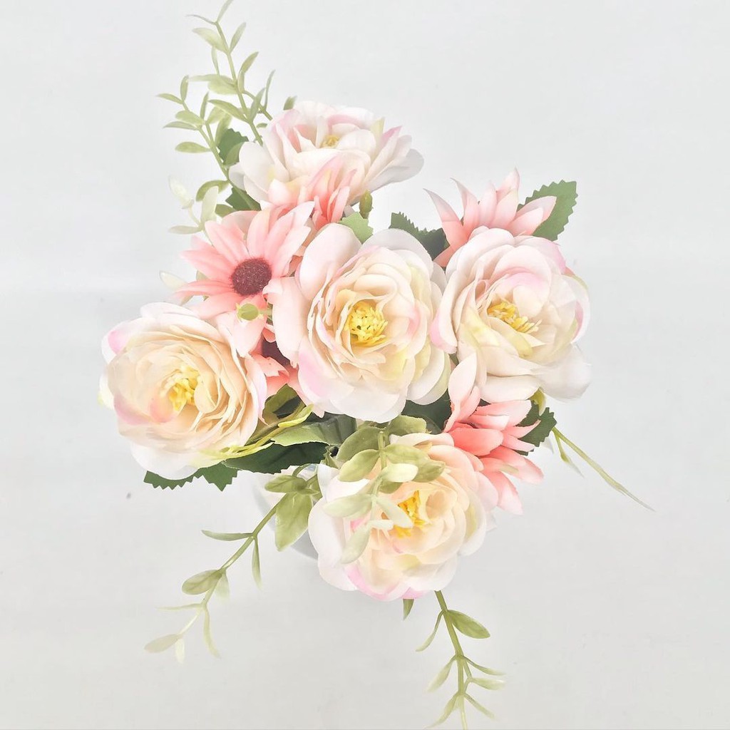 BUNGA TANGKAI MAWAR ALBA - rose peony daisy putih biru ungu salem bunga artificial palsu-Salem