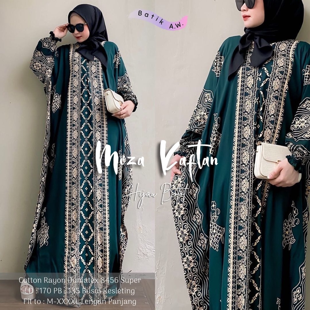 Batik A W - Kaftan Batik Wanita Jumbo Maksi Motif Moza Kaftan Busui Resleting Lengan Panjang Gamis Rayon Terbaru Kaftan Jumbo