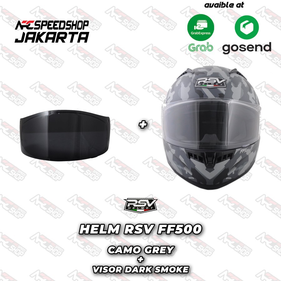PAKET Helm RSV FF500 CAMO GREY + Visor DARK SMOKE FF 500