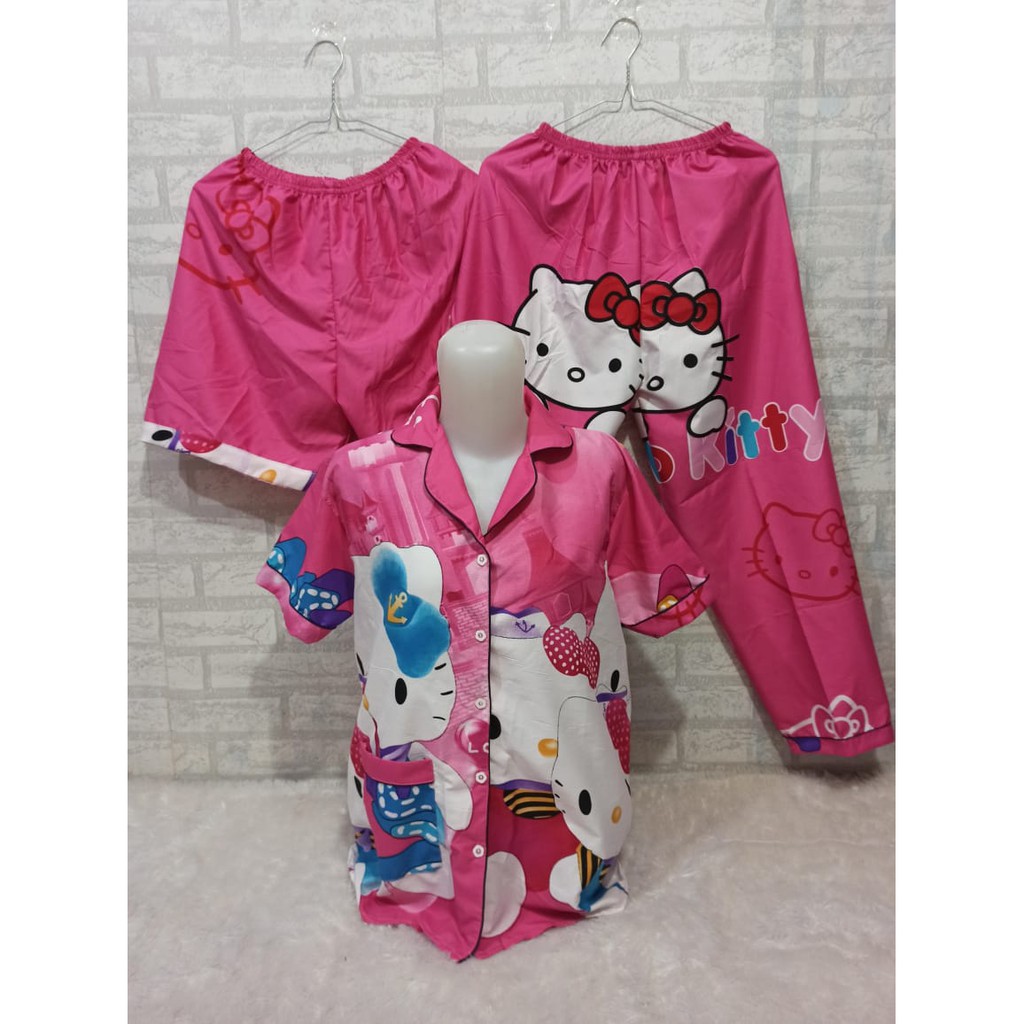 SEASOND IND 3in1 Piyama/Baju Tidur Wanita Dewasa Hello Kitty/L Fit to XL-4