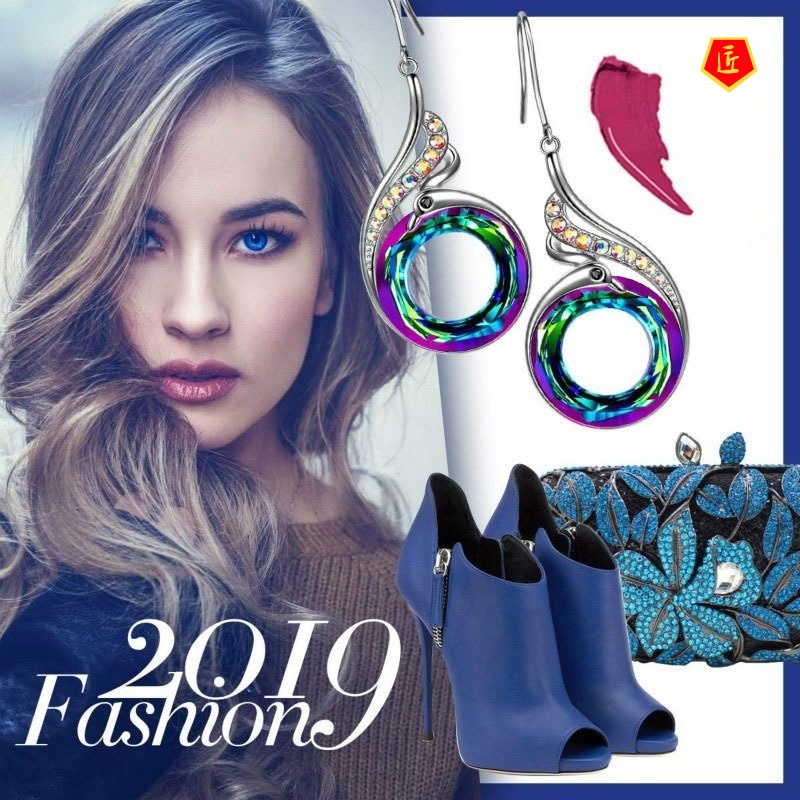 [Ready Stock]Colorful Crystal Phoenix Earrings Creative Personality