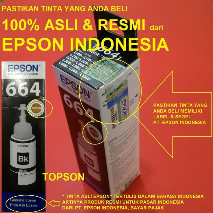 Epson T6641 T6642 T6643 T6644 Ink Bottle   Tinta Botol L220 L385 L565   Hitam