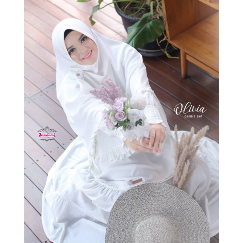 Olivia Dress set by Nazumi Gamis / Ity Crepe / Gamis Putih / White Series / Dress Set / White Bone