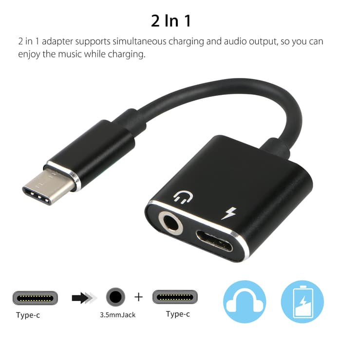 Kabel Adapter Type C Audio 2in1 - Splitter Converter Lightning Tipe C to Audio Headphone