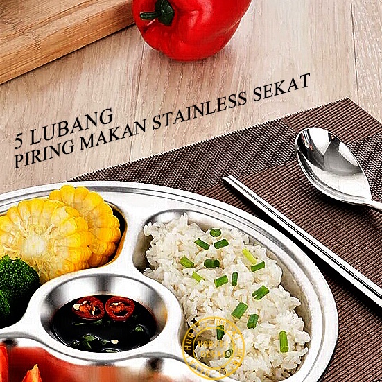 ASLI FULL 5 LUBANG STAINLESS SEKAT SEKAT KOTAK TUTUP PIRING SEKAT PIRING MAKAN