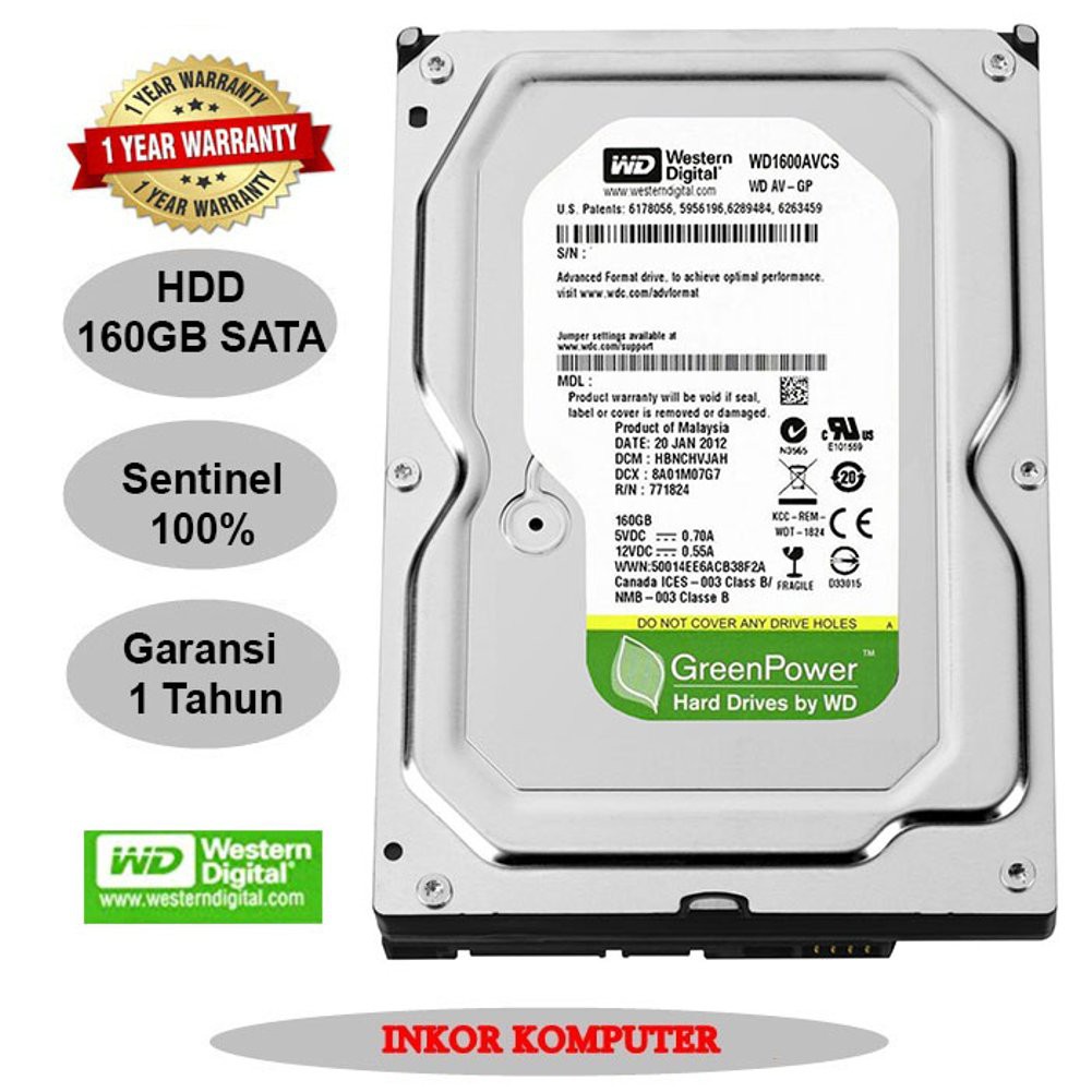 Harddisk HDD Hardisk 160gb 3.5inch untuk PC Merk WD Green Termurah