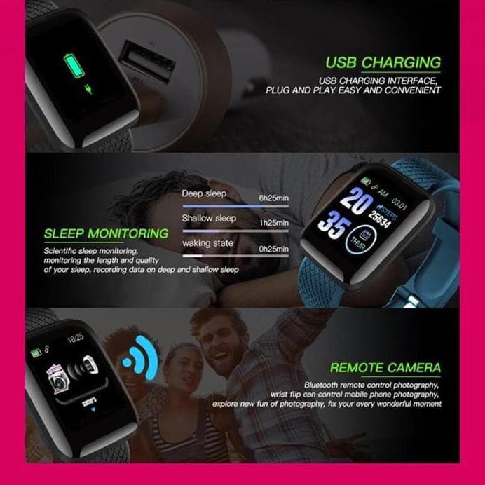 Jam Tangan Smartwatch Smart Watch 116 Lcd Heartrate Waterproof - Ungu