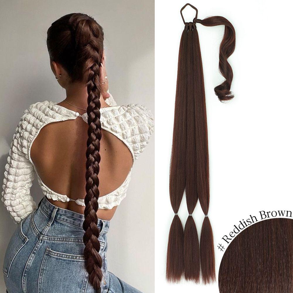 Top Panjang Dikepang Ponytail Extension Penjualan Panas Rambut Ekstensi Bungkus Lurus Sekitar 31.5 Inch