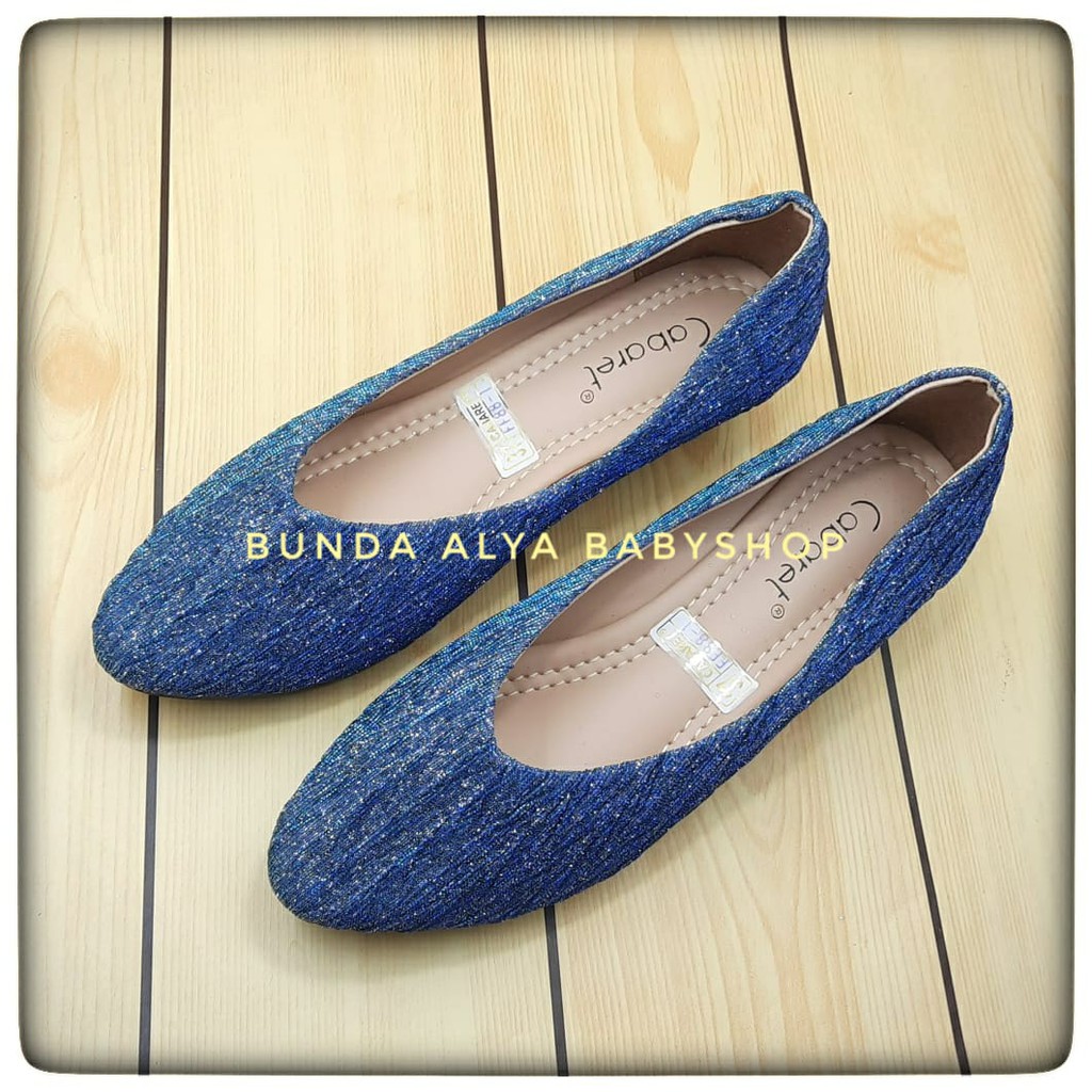 Sepatu Wanita Slip on Premium Size 37 - 40 BIRU Cabaret Flatshoes Wanita Glitter - Sepatu Casual Perempuan