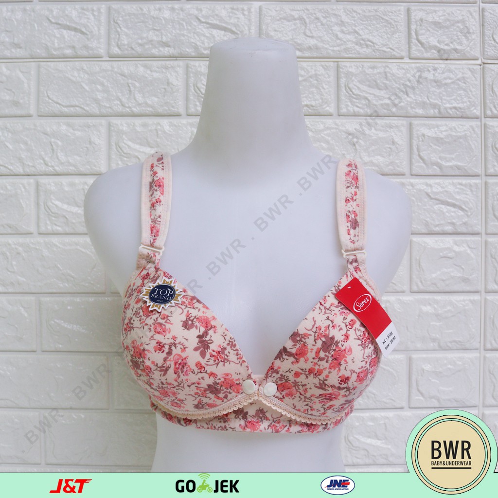 Bra Sorex 8108 Menyusui Motif Bunga Cantik | 8108 Tanpa Kawat Kait 3 Busa Sedang - Bwr