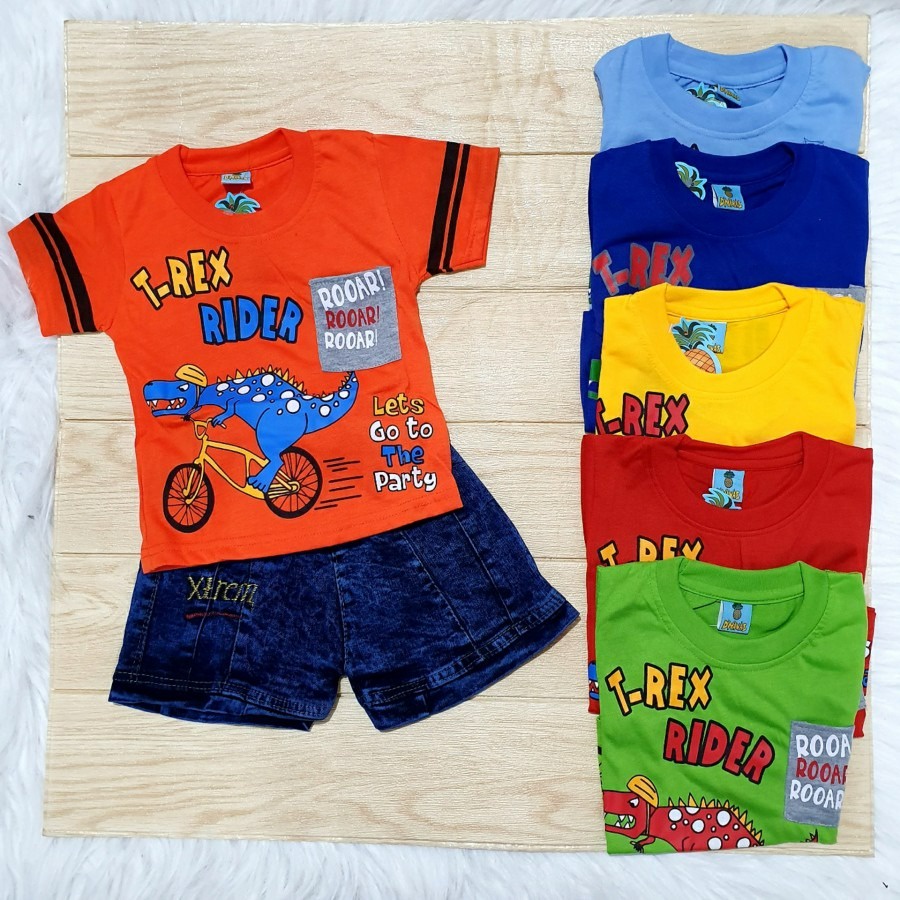 Baju Gratis  Celana Set Dino Anak Paket Hemat Baju dan Celana Murah Premium Kualitas Export