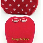 Anting kenip anak &amp; remaja mata 2 diamond putih kilau perak asli 925/silver lapisan emas putih murni