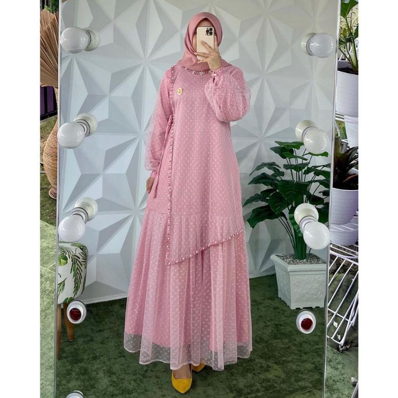 Gamis Ozias Vanesa premium tebal tile dot / Gamis seragaman Gamis kondangan Tebal premium