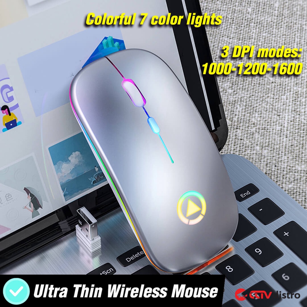 R105 Mouse Gaming Wireless Laptop PC RGB LED Silent Click Rechargeable Mose Wireles Garansi 1 Bulan