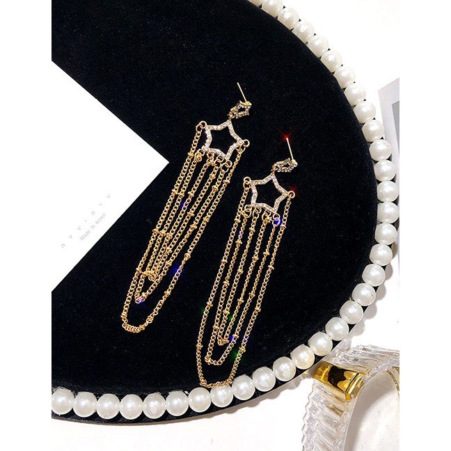 LRC Anting Tusuk Fashion Golden Cutout Long Tassel Earrings K04161