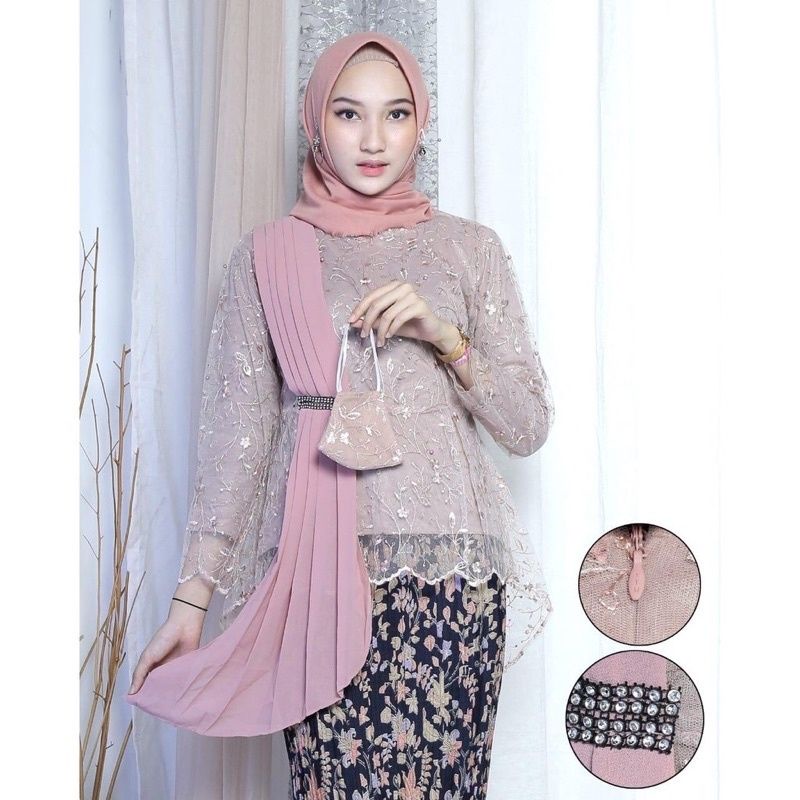 IndahKebaya | SET KEBAYA SELENDANG AURORA / KEBAYA PESTA WISUDA / MAROON NAVY COKLAT SILVER ROSEGOLD