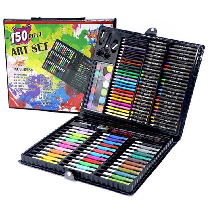 WJ514 Crayon Set 150 Pcs Art Set Peralatan Gambar Lukis Isi 150 Pensil Warna Krayon Set