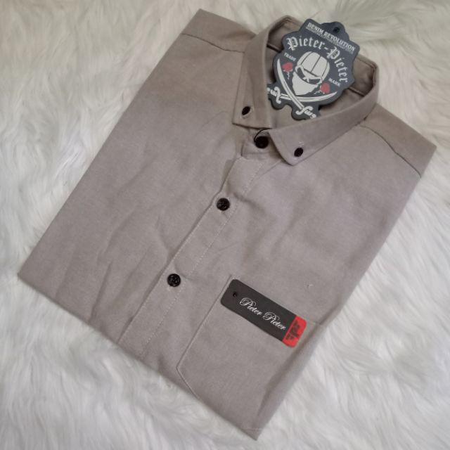 KEMEJA PRIA BOYI TOP MAN LENGAN PANJANG PENDEK KASUAL FORMAL KERJA KANTOR POLOS PUTIH HITAM WHITE-Kemeja pendek Cream