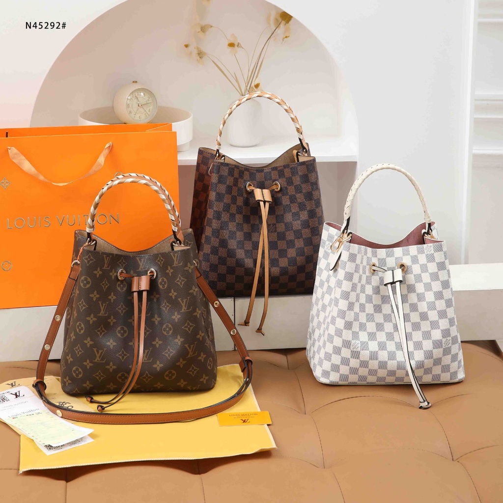 N45292 MM Braided Leather Handle Bucket Bag Women Dounle Color Shoulder Bag