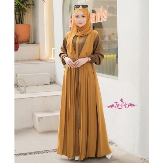 GAMIS DRESS LAURA ITY CREPE ORI ZAHIN CANTIK-OLIVE ARMY