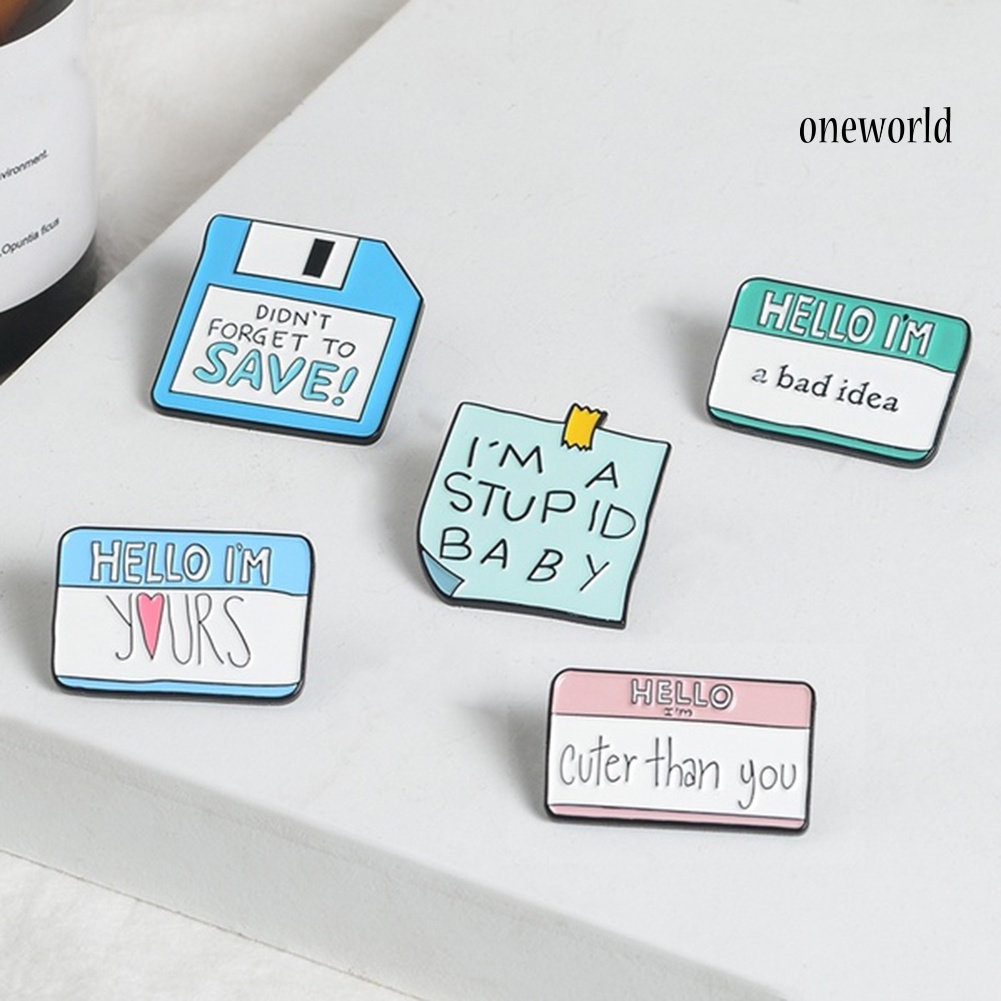 OW@ Funny Dialogue Message Notes Memory Card Enamel Brooch Pin Denim Jacket Badge