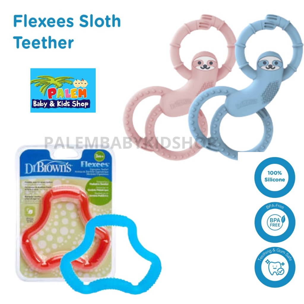 Dr Brown's Flexees Teether Mainan Gigitan Bayi Blue Red te100