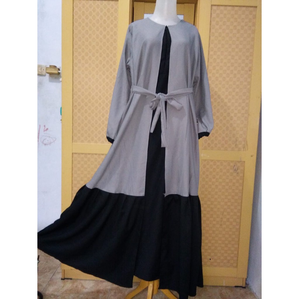 GAMIS SABYAN 04 REMPEL mosscrepe buka tutup model longcardigan wanita remaja muslim muslimah hits