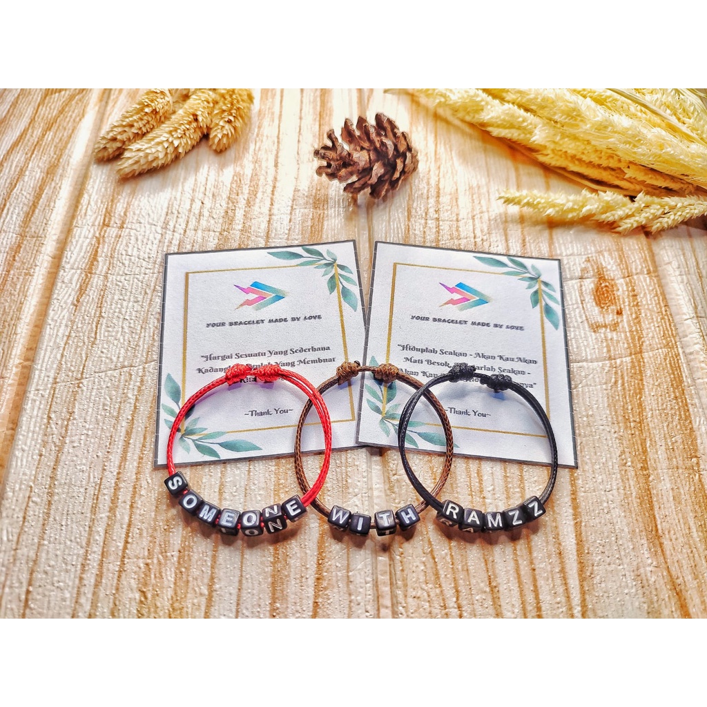 (BELI 10 GRATIS 1) Gelang Nama Custom| Tali Korea 1.5mm Hitam|Coklat|Merah | Tali Korea Waterproof|A