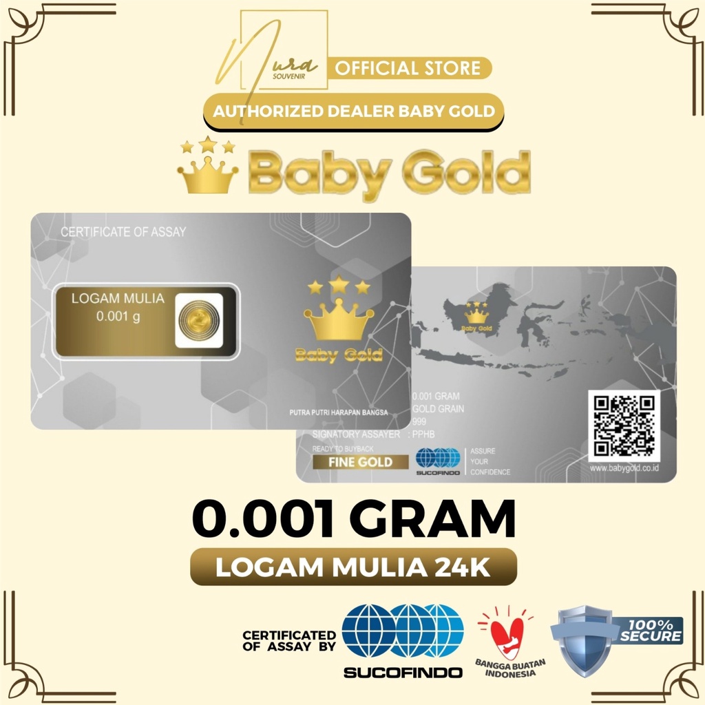 BABY GOLD EMAS MINI MURNI 24 KARAT 0.001 GRAM - LOGAM MULIA 0.001 GRAM