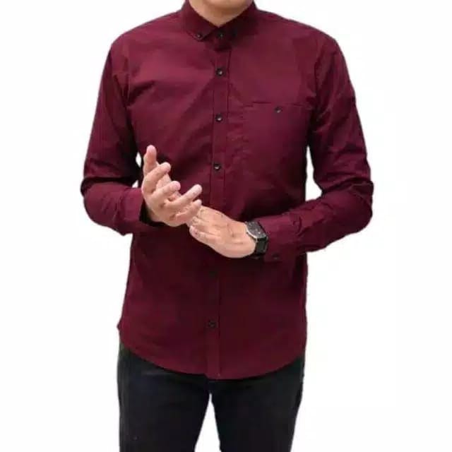 Baju Kemeja Pria Kasual Polos Hitam Putih Lengan Panjang / hem baju pria/kemeja cowok/kemeja hitam