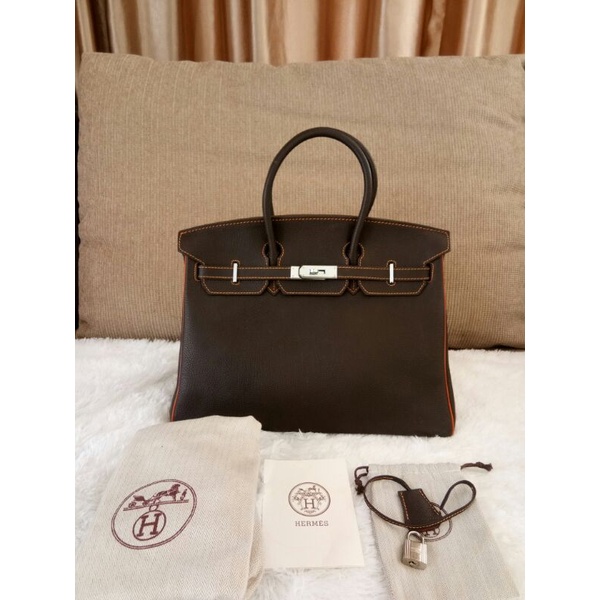 PRELOVED HERMES BIRKIN 35 2 TONE CHOCO + ORANGE