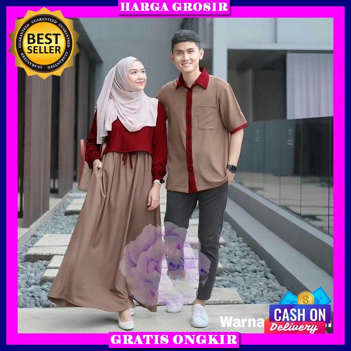 Baju Lebaran Couple Muslim Set Gamis Brukat Moscrepe Batik Koko Pasangan Suami Istri Pesta Idul Fitr