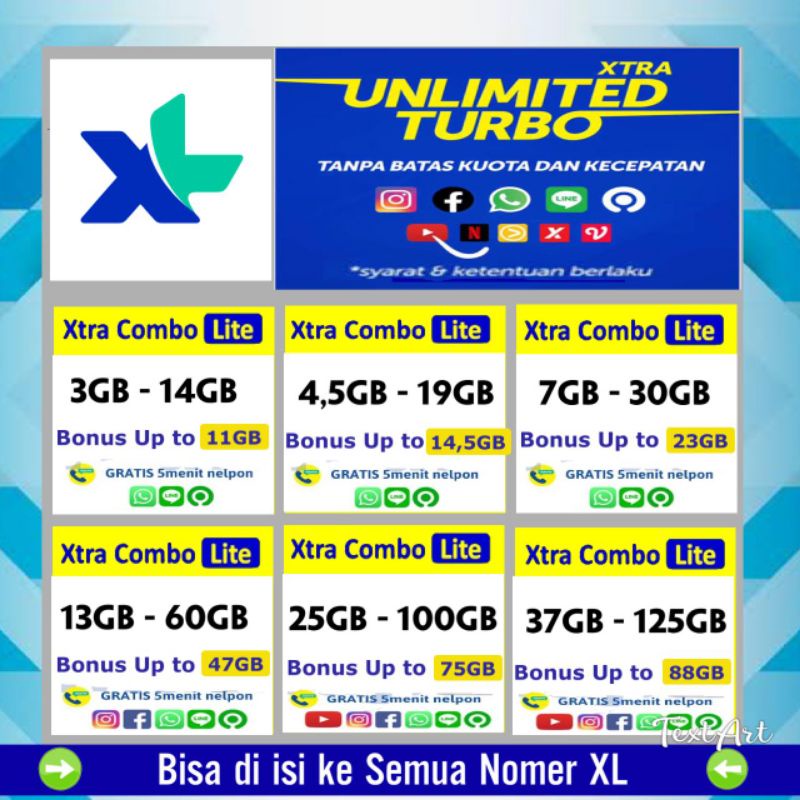 Paket Data Xl Unlimited Lite Unl Turbo Aplikasi Youtube Facebook Instagram Tiktok Murah Shopee Indonesia