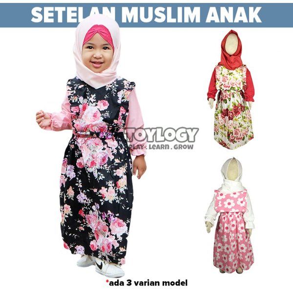 Gamis Anak Muslim Baju Atasan Lengan Panjang Dress Rok Kodok Pashmina Tudung Kerudung