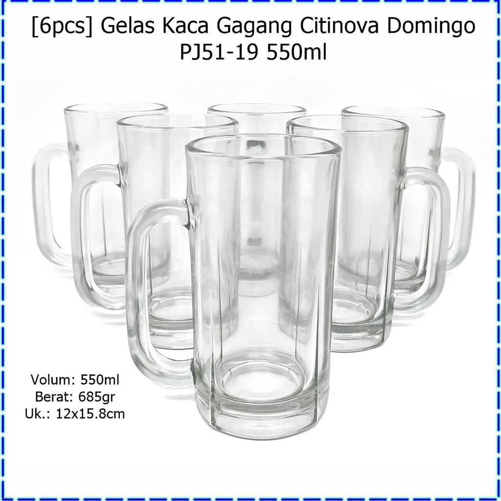 [6pcs] Gelas Kaca Gagang/Gelas Jus Citinova Domingo PJ51-19 550ml