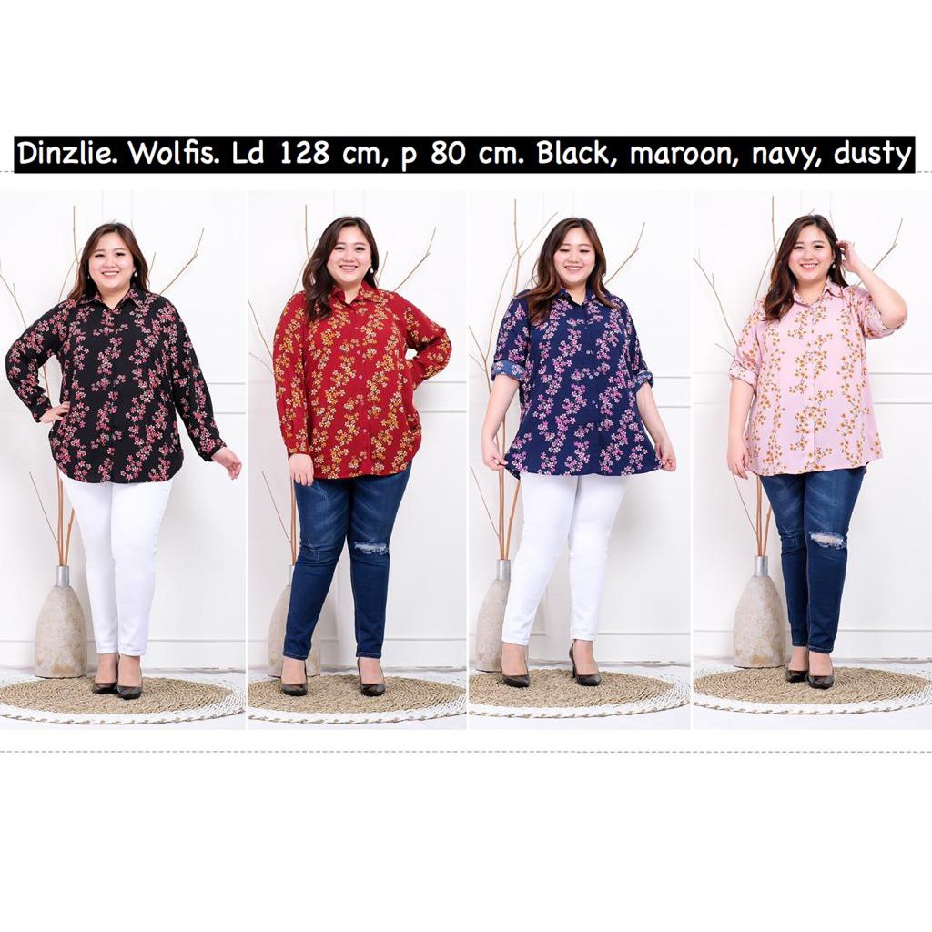 Dinzlieshop Kemeja Wanita Bahan Wolfis Premium Motif Bunga Kecil