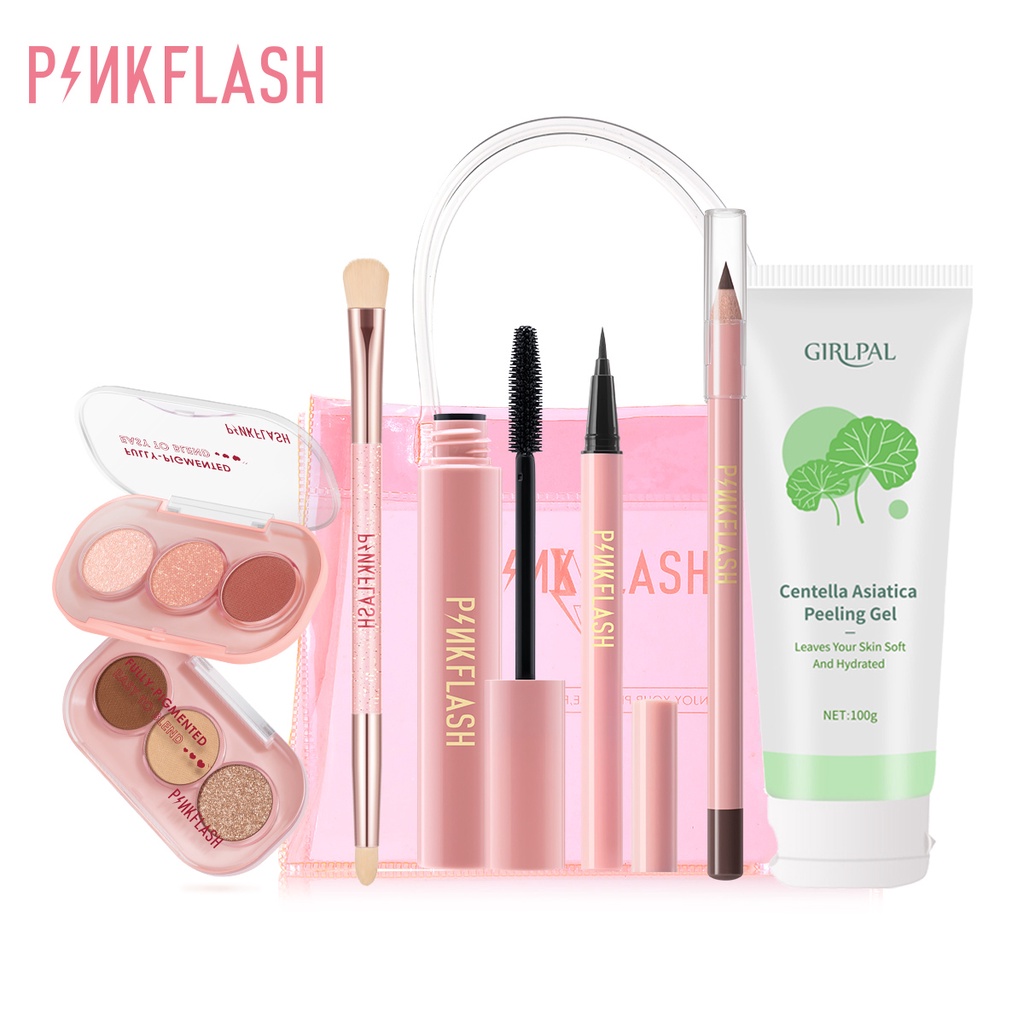 PINKFLASH OhMyLine 7pcs Eyes set Evenly pigmented Eyeshadow Long lasting Waterproof Eyeliner Mascara  Pensil Alis Tahan Air Profesional Eyes set