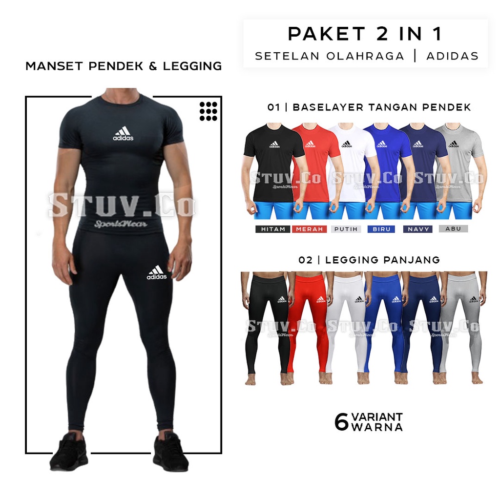 STELAN 2IN1 MANSET BASELAYER SHORTSLEEVE LENGAN PENDEK DAN CELANA LEGGING PANJANG DALEMAN OLAHRAGA UNISEX