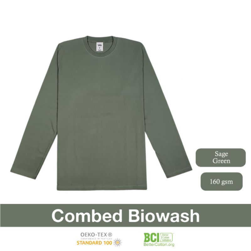 Kaos Basic Lengan Panjang - Sage Green | Combed Biowash