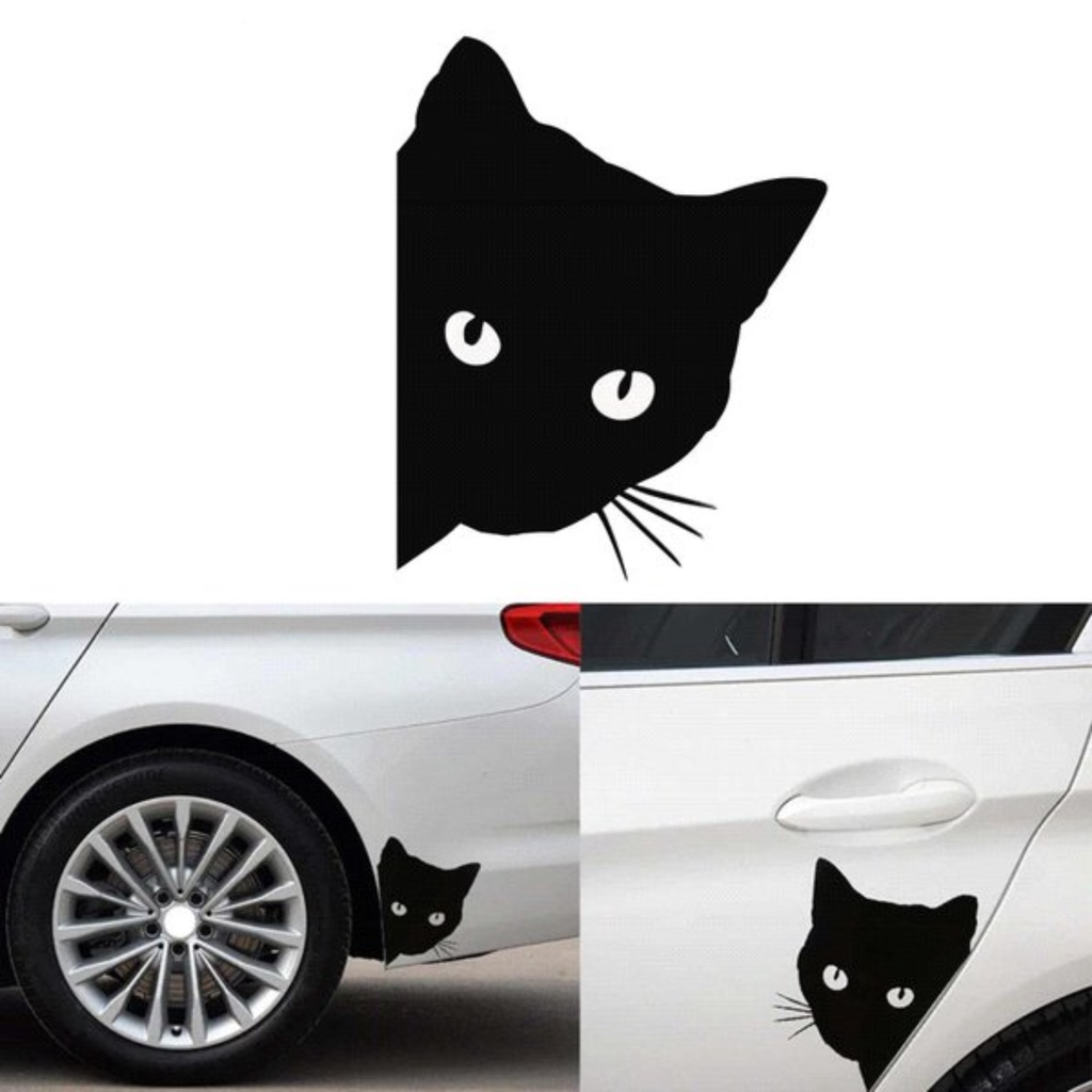 CUTTING STICKER MOBIL KUCING NGINTIP STIKER PINTU KUCING HITAM LUCU