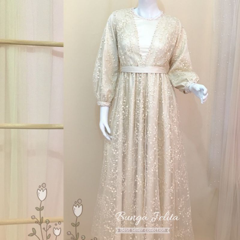 JELITHA GAUN PESTA / Full Tulle bordir aplikasi payet / baju kondangan / wisuda / bridesmaids