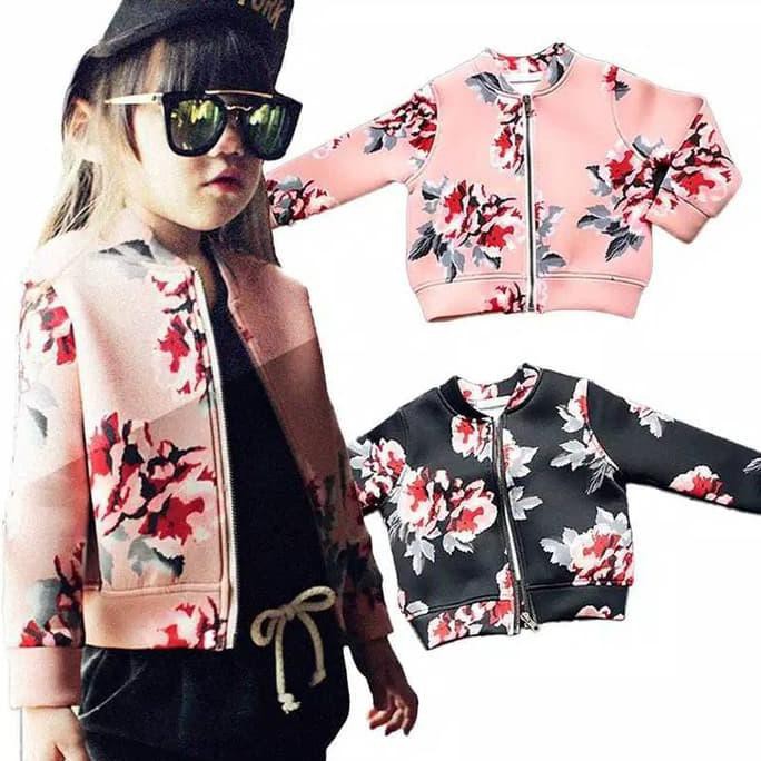 Jaket Kulit Lengan Panjang Anak Pesta Blazer Motif Bunga Best Seller - 4-5 tahun, Merah Muda DISKON