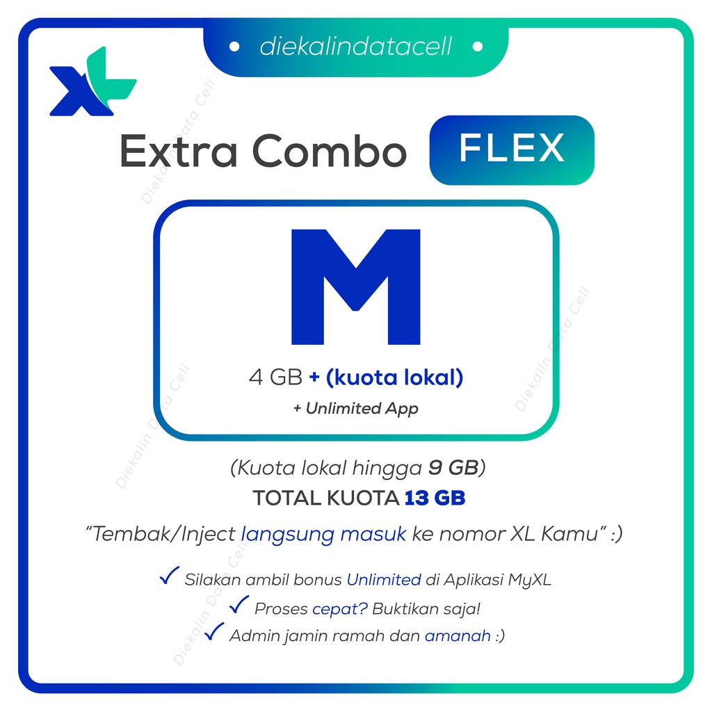 Paket Data Xtra Combo Flex M Tembak/Inject XL Axiata Extra Combo Murah Ramah Amanah