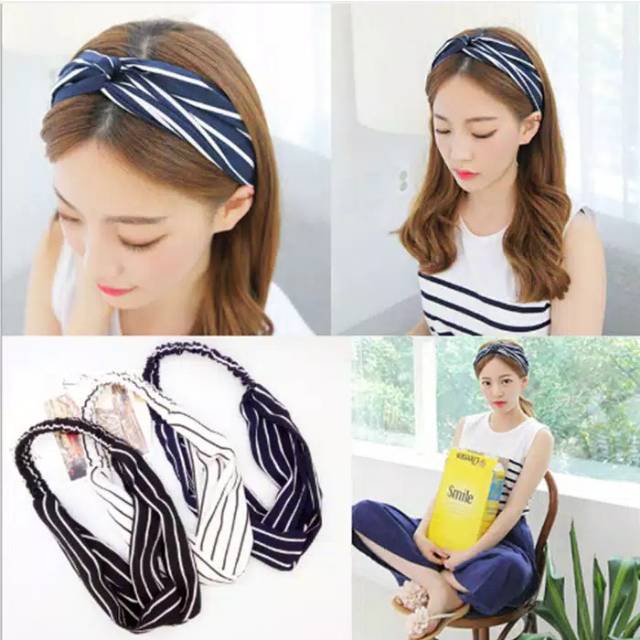 Bandana korea motif garis tipis dan lebar