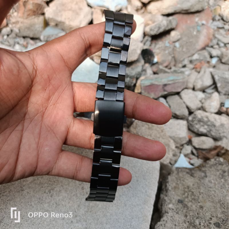 tali rantai jam tangan hitam strap jam tangan hitam tali rante hitam stenlis murah ukuran 16mm-18mm-20mm-22mm-24mm ready